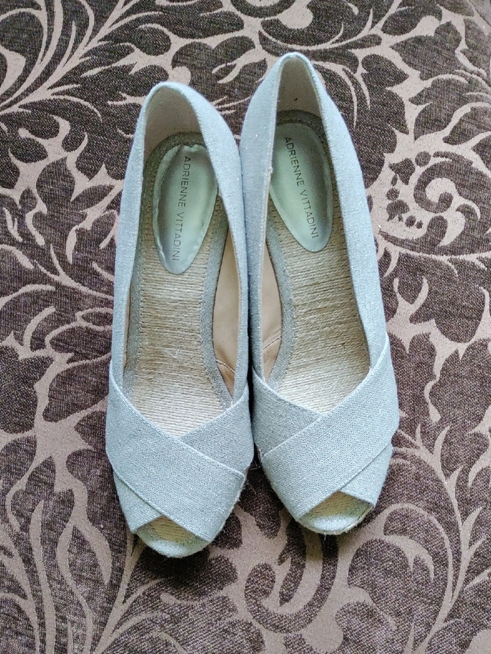 Adrienne Vittadini Silver Glitter Peep-Toe Flats